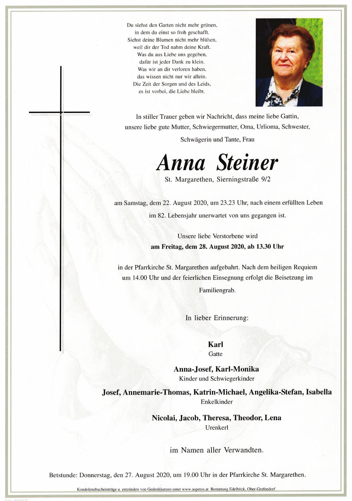 Traueranzeige von Anna Steiner