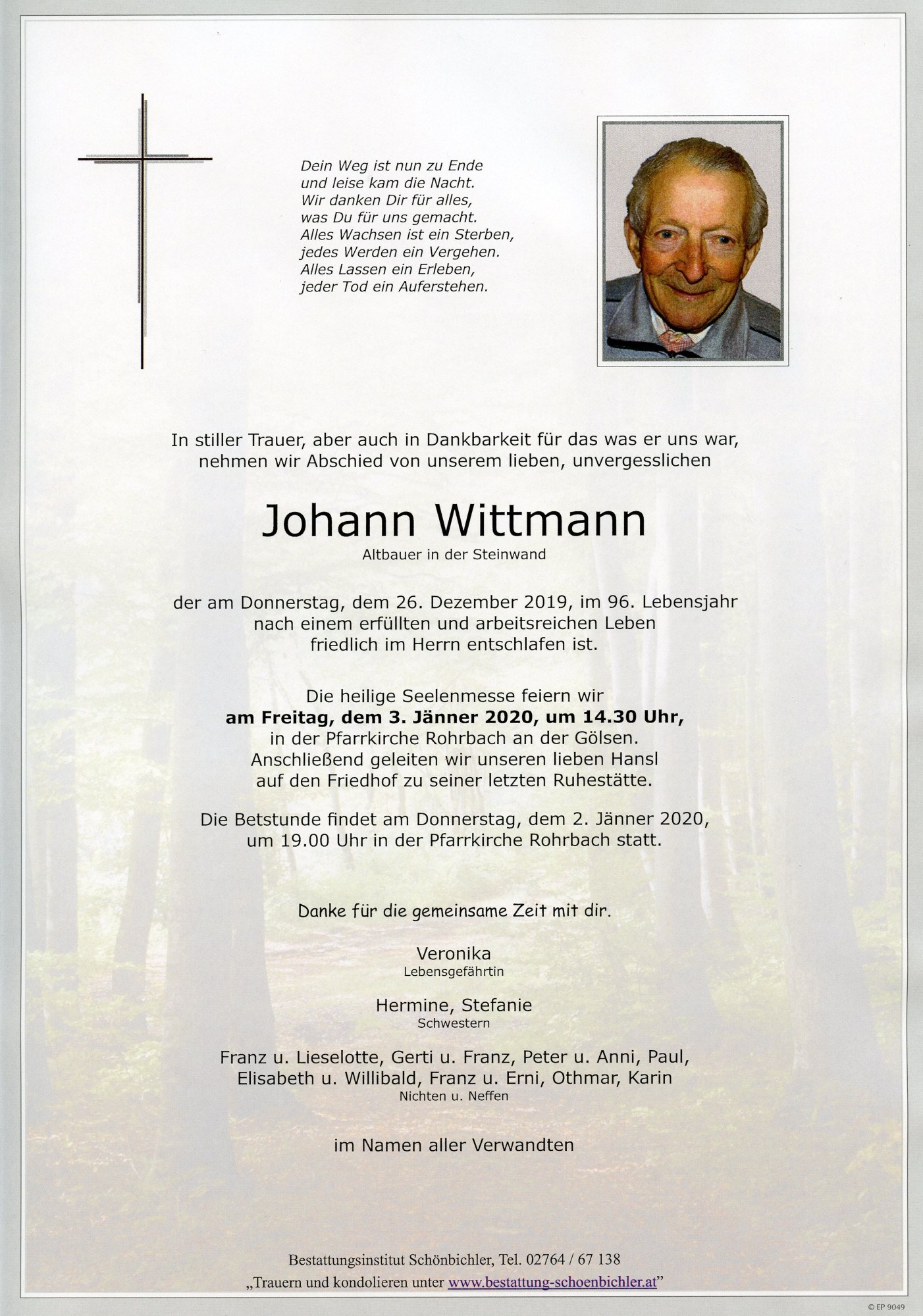 Traueranzeige von Johann Wittmann