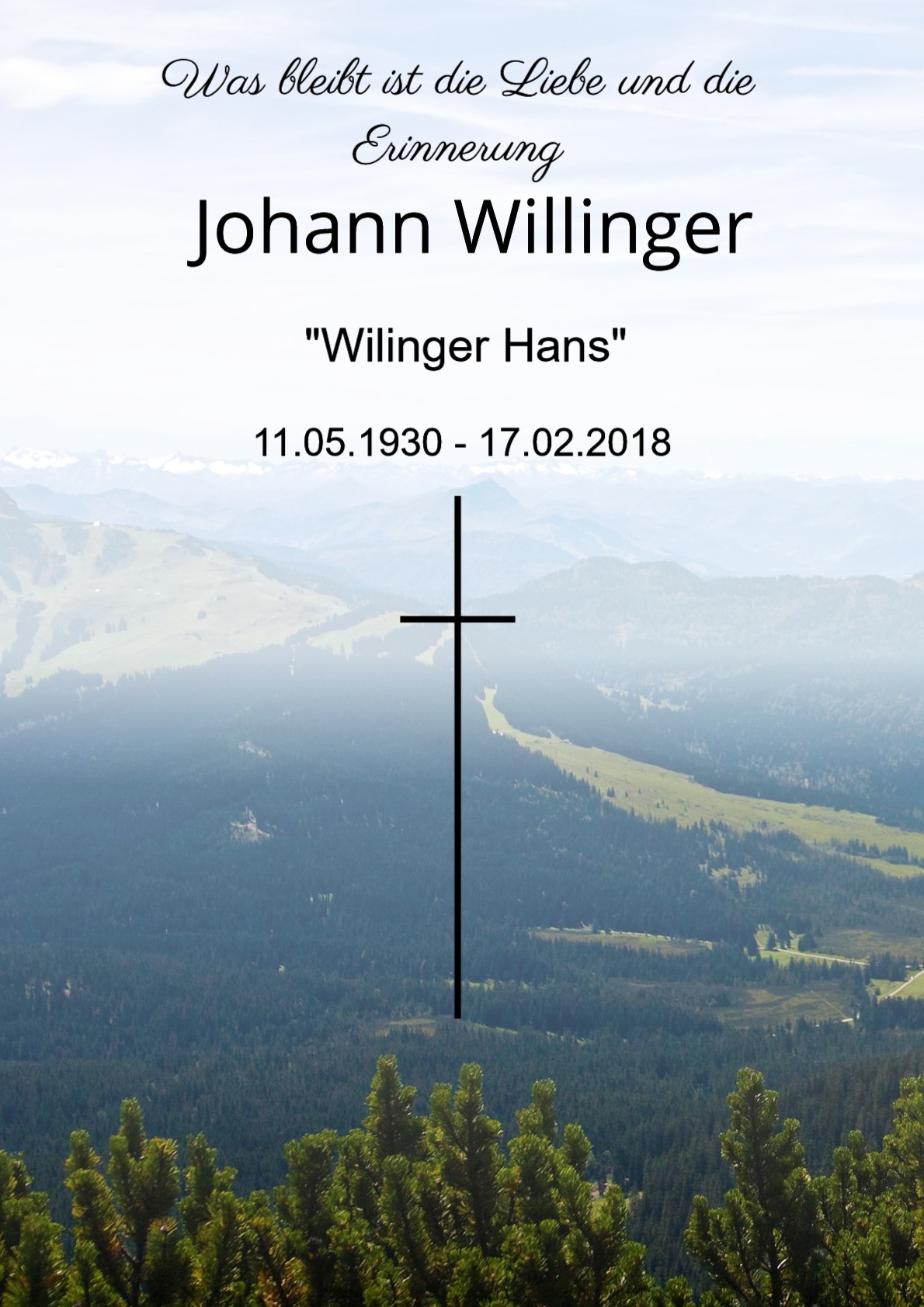 Traueranzeige von Johann Willinger