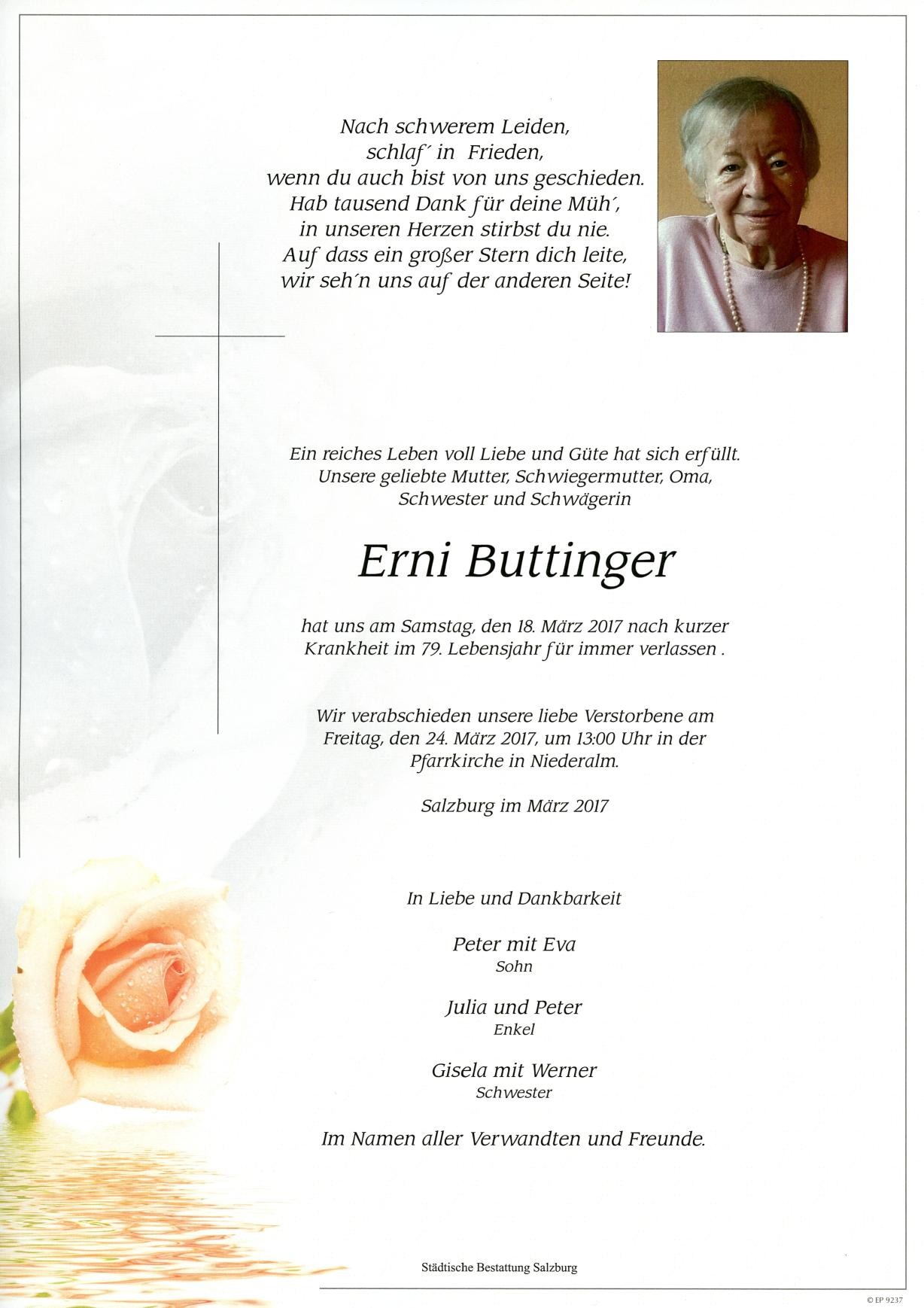 Traueranzeige von Erni Buttinger