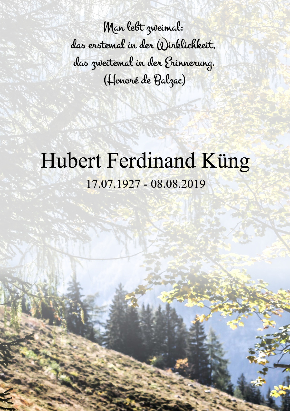 Traueranzeige von Hubert Ferdinand Küng