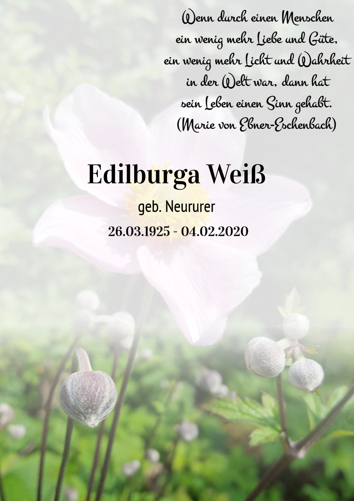 Traueranzeige von Edilburga Weiß