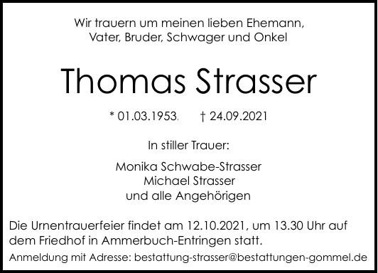 Traueranzeige von Thomas Strasser