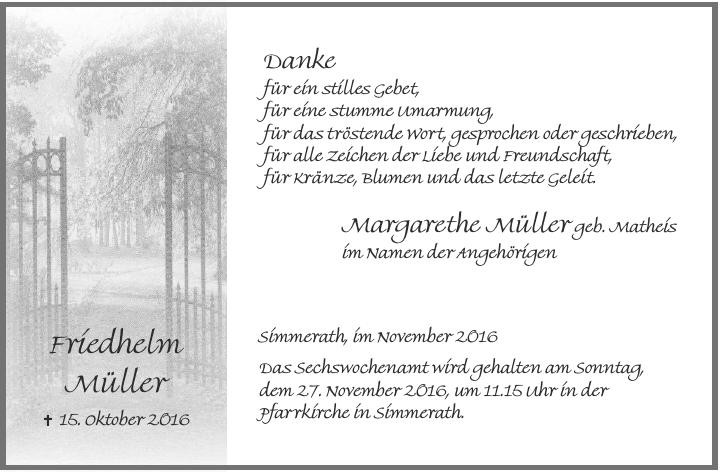 Traueranzeige von Friedhelm Müller