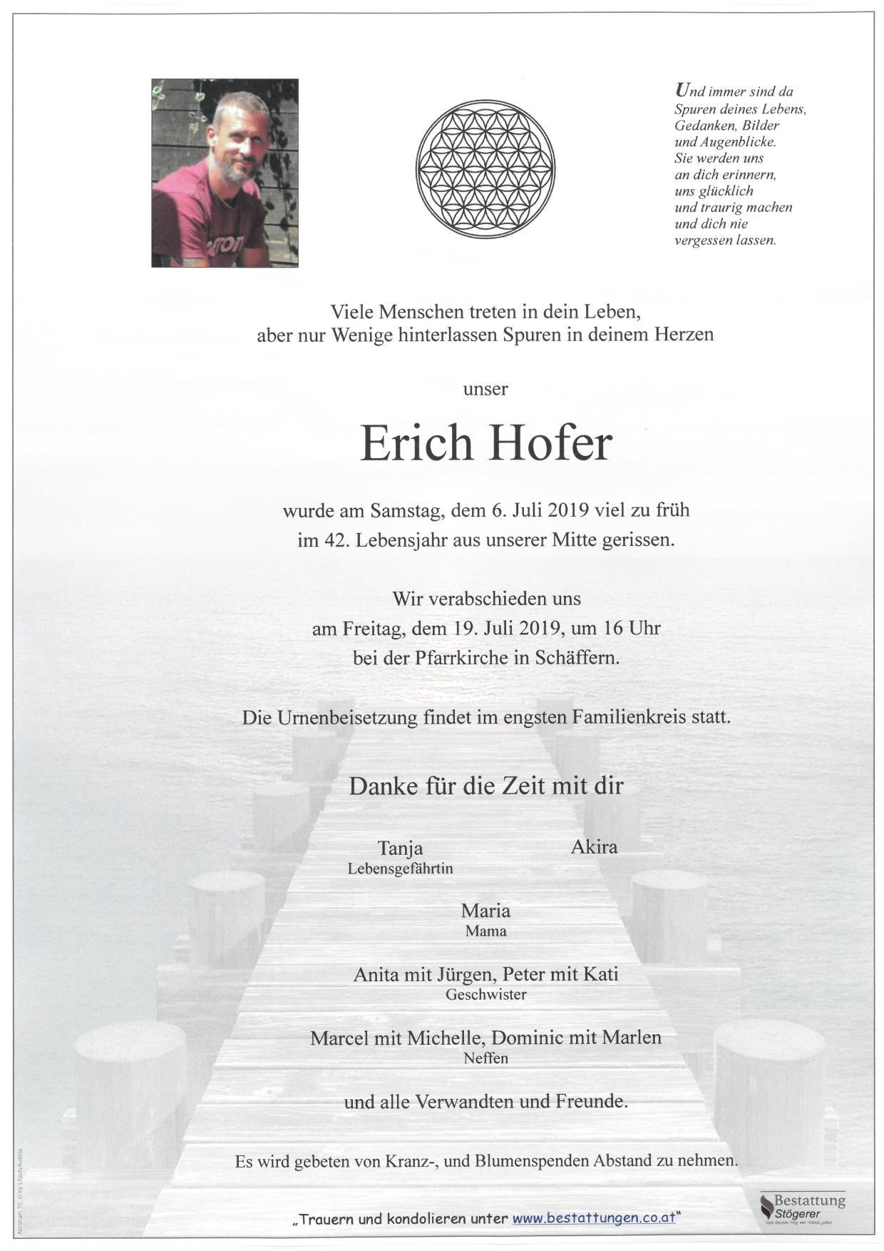 Traueranzeige von Erich Hofer