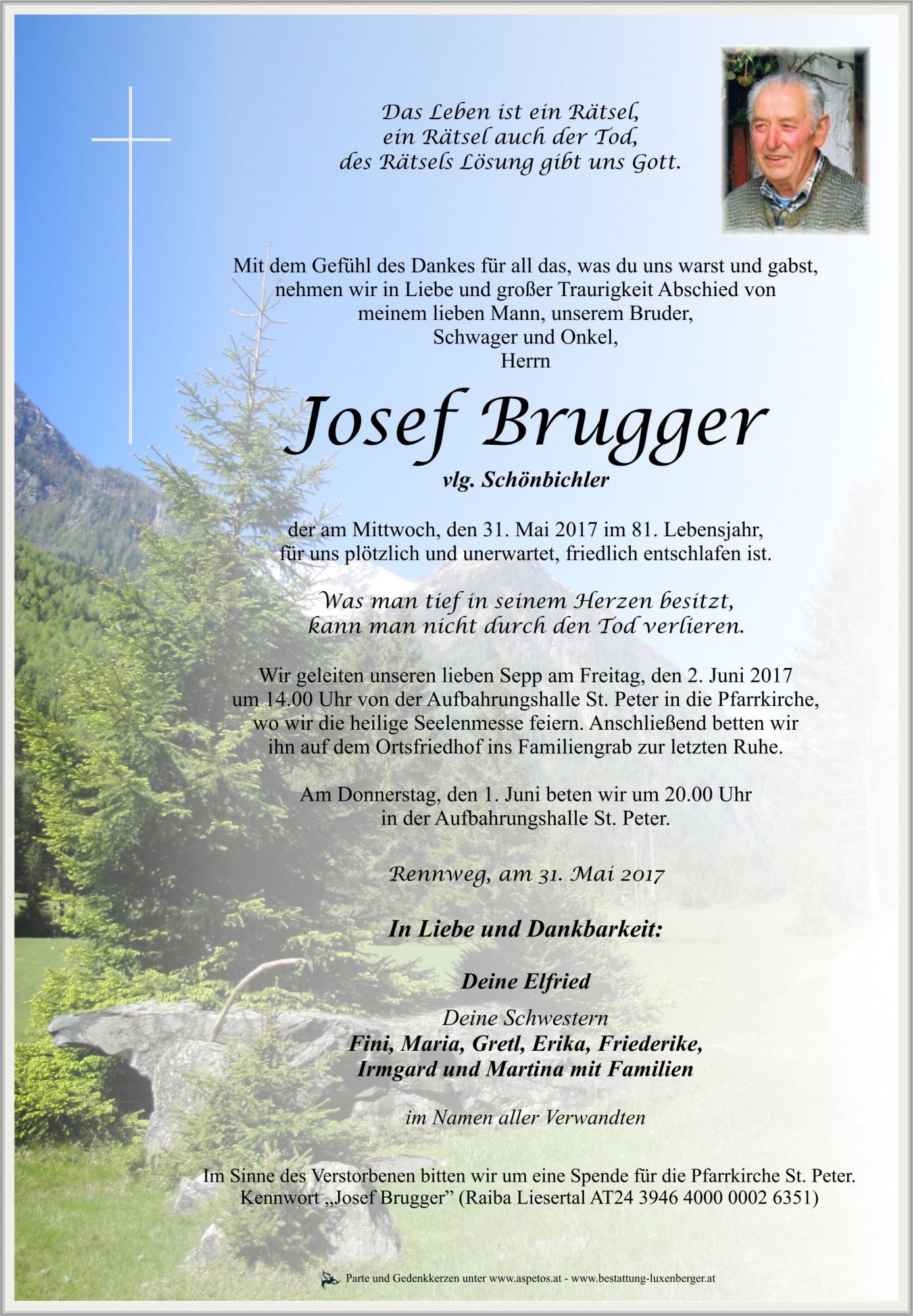 Traueranzeige von Josef Brugger