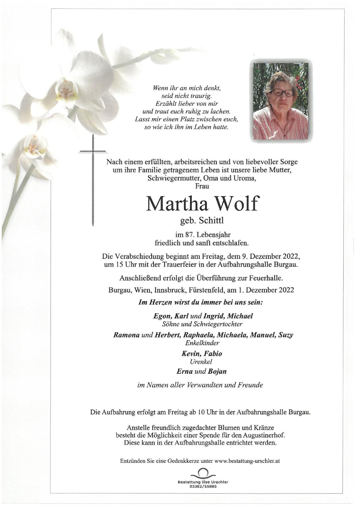 Traueranzeige von Martha Wolf