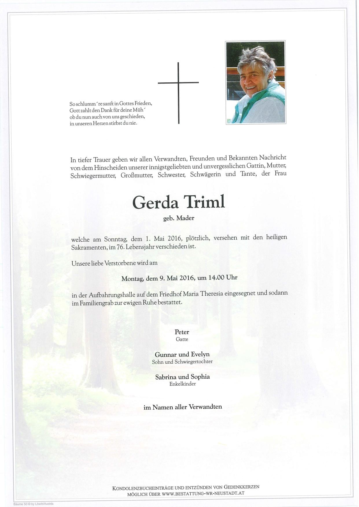 Traueranzeige von Gerda Triml