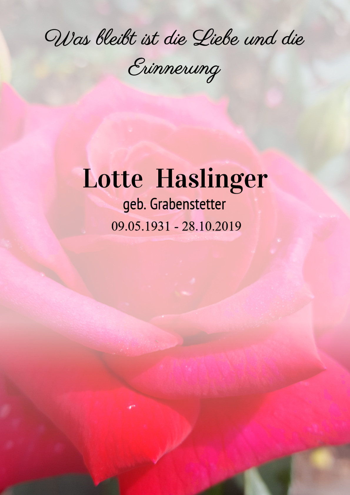 Traueranzeige von Lotte Haslinger