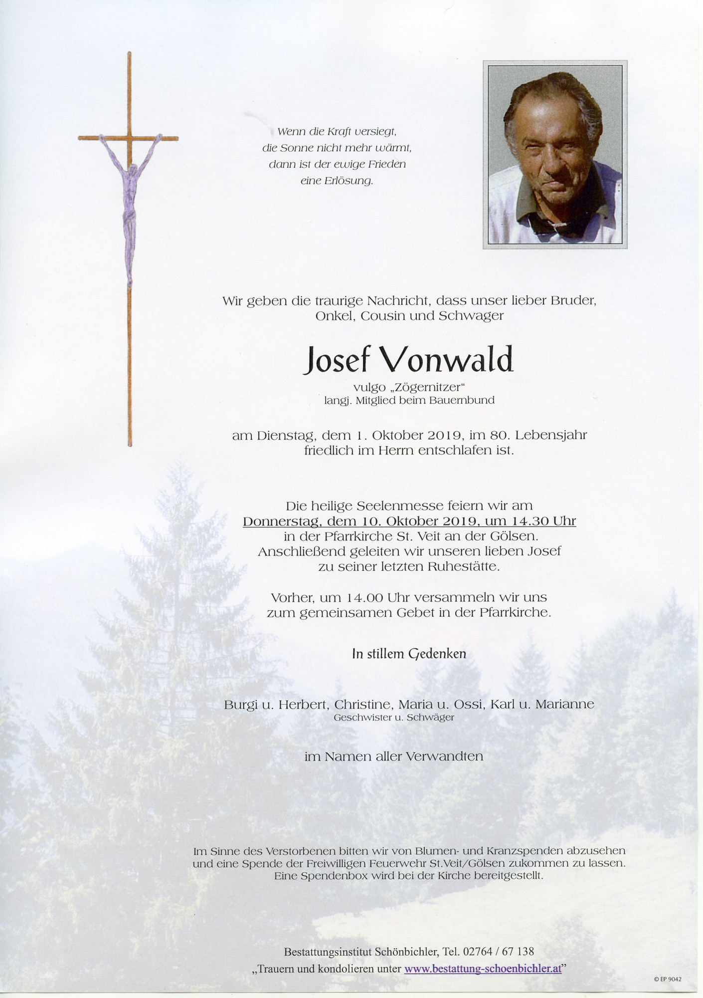 Traueranzeige von Josef Vonwald