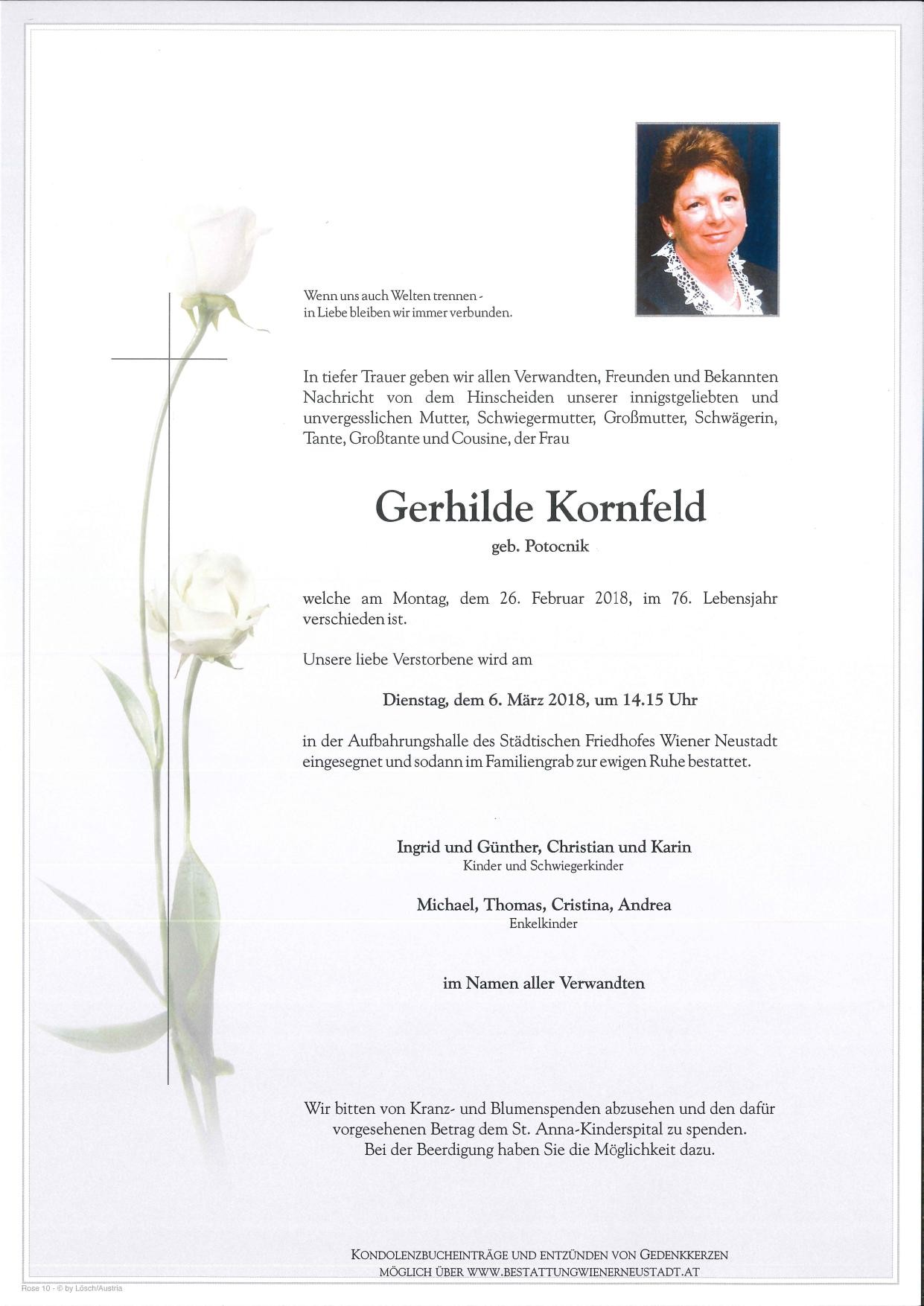Traueranzeige von Gerhilde Kornfeld