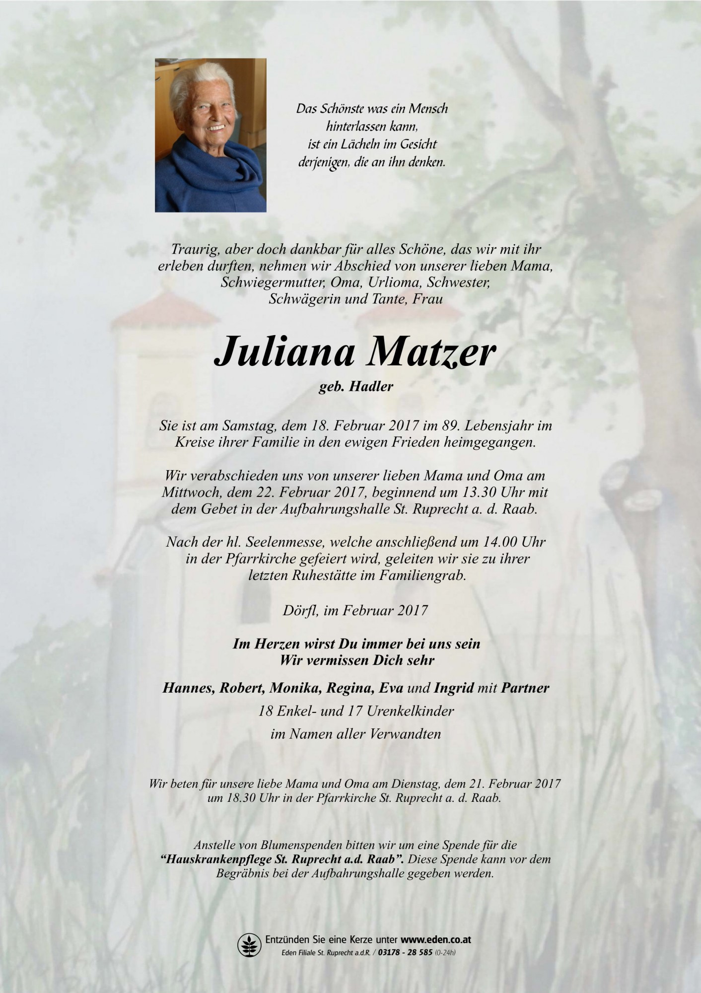 Traueranzeige von Juliana Matzer