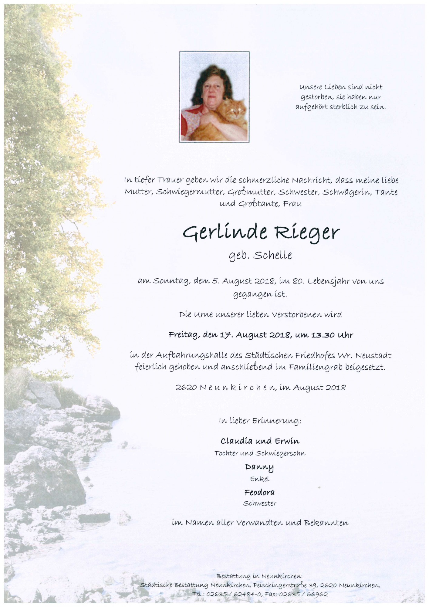 Traueranzeige von Gerlinde Rieger