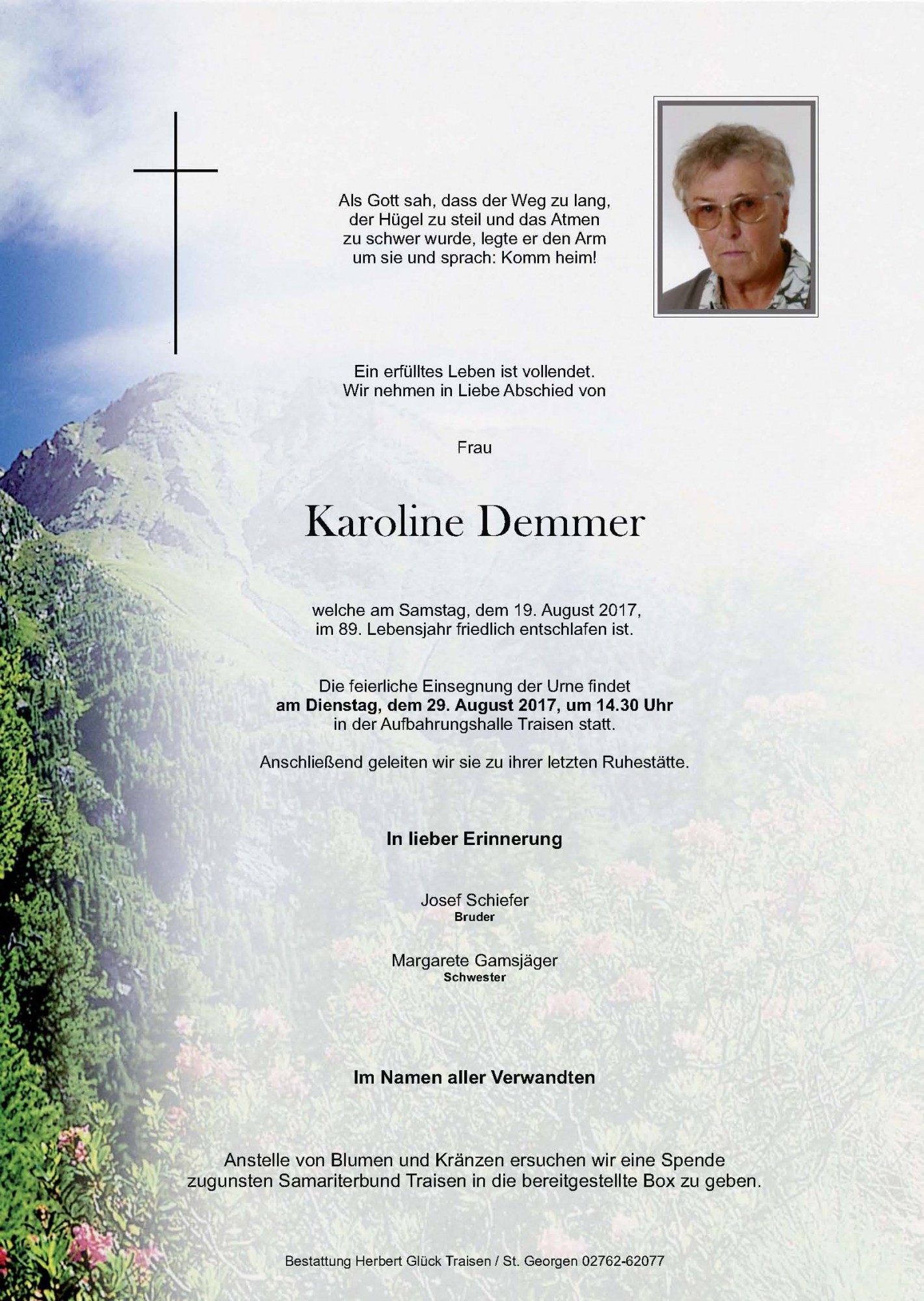 Traueranzeige von Karoline Demmer