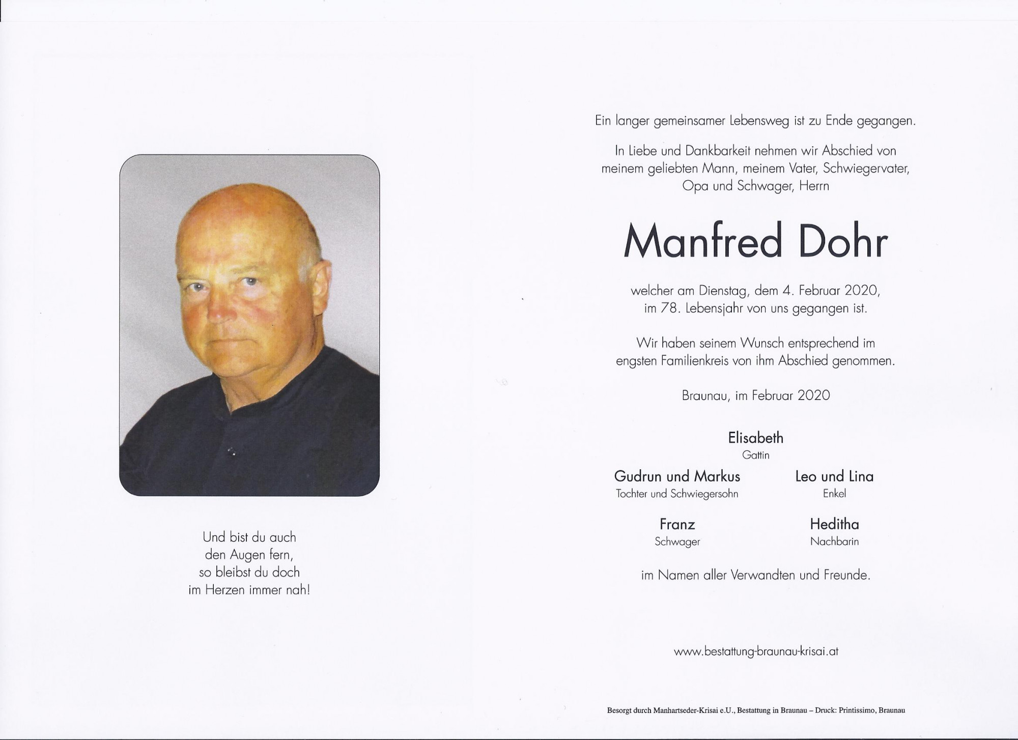 Traueranzeige von Manfred Dohr