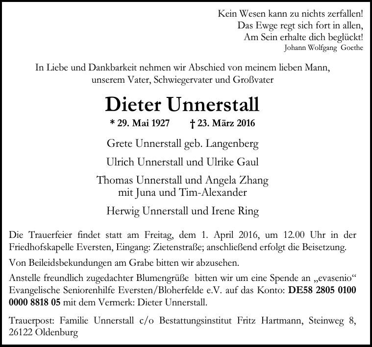 Traueranzeige von Dieter Unnerstall