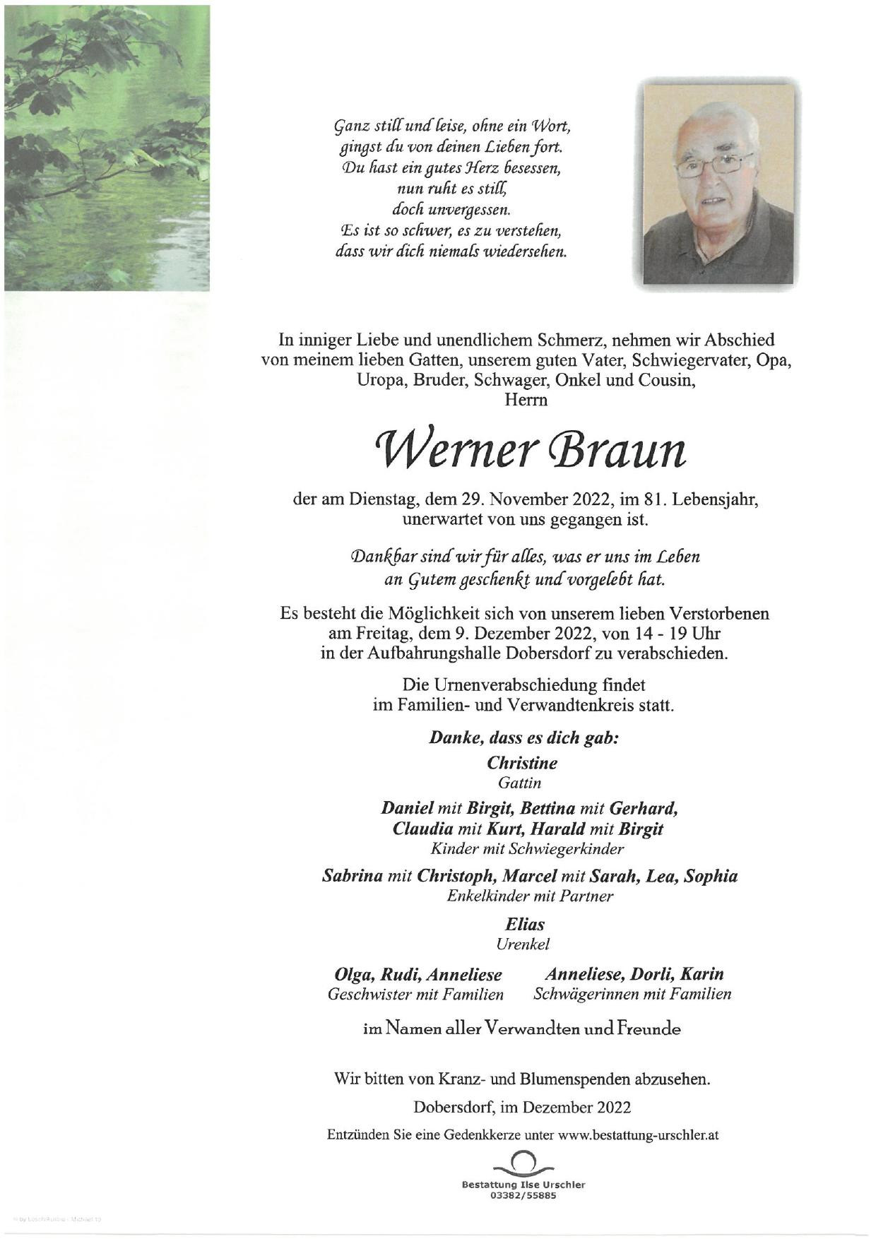 Traueranzeige von Werner Braun