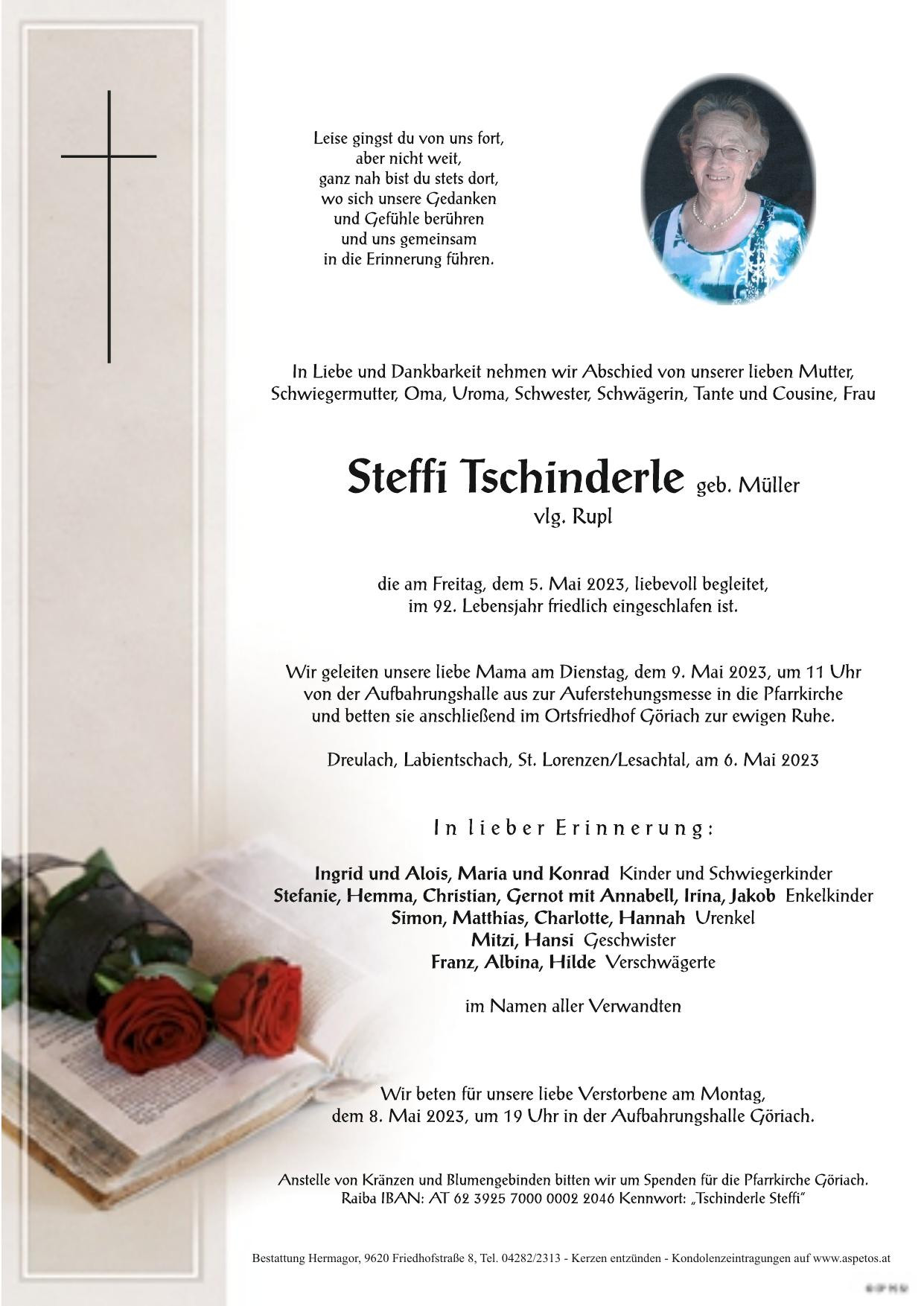 Traueranzeige von Steffi Tschinderle