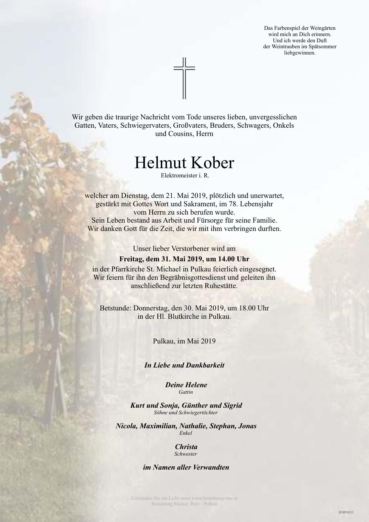 Traueranzeige von Helmut Kober