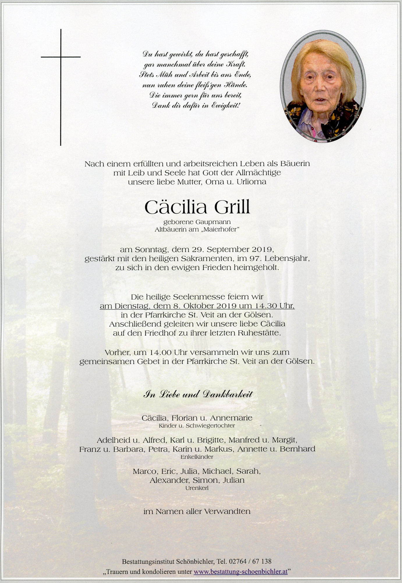 Traueranzeige von Cäcilia Grill