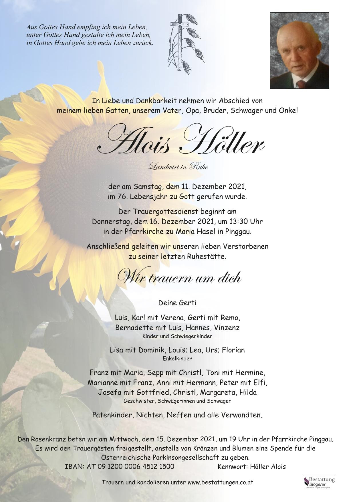 Traueranzeige von Alois Höller