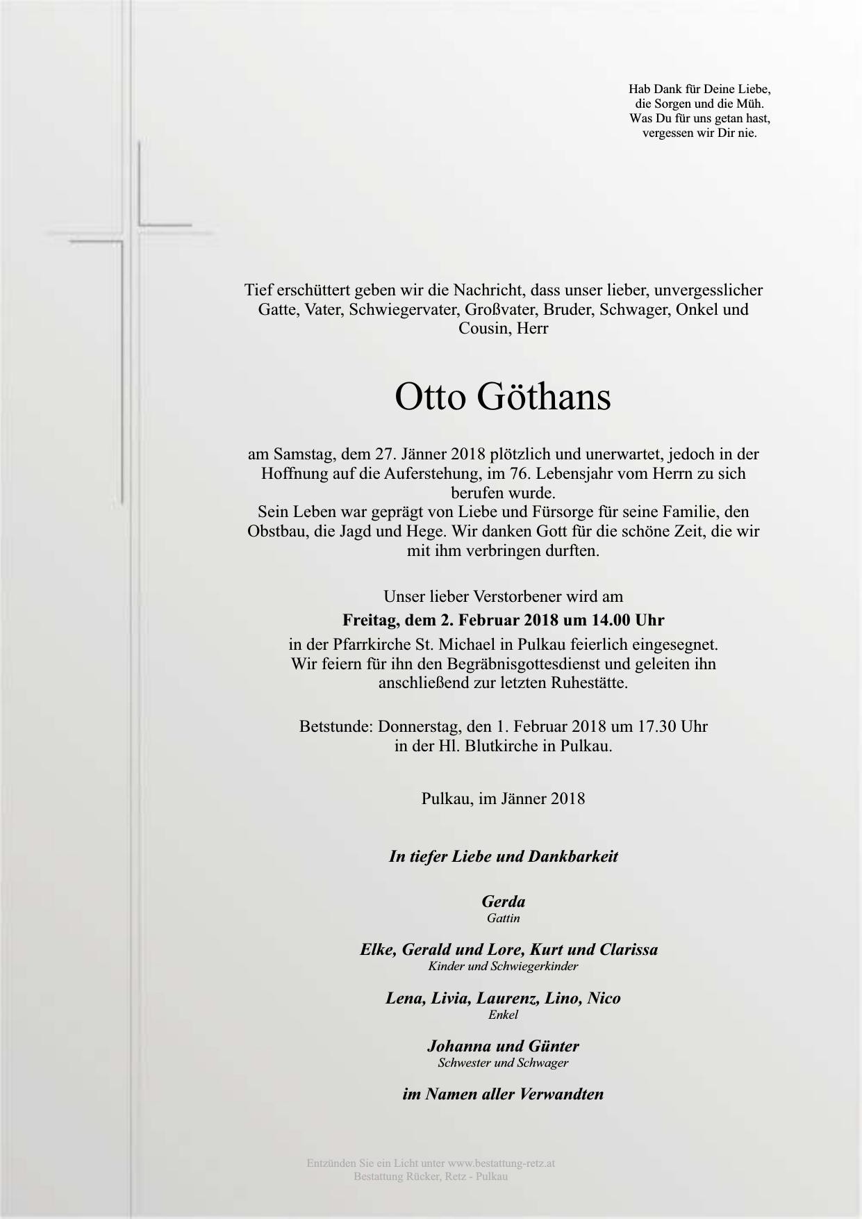 Traueranzeige von Otto Göthans