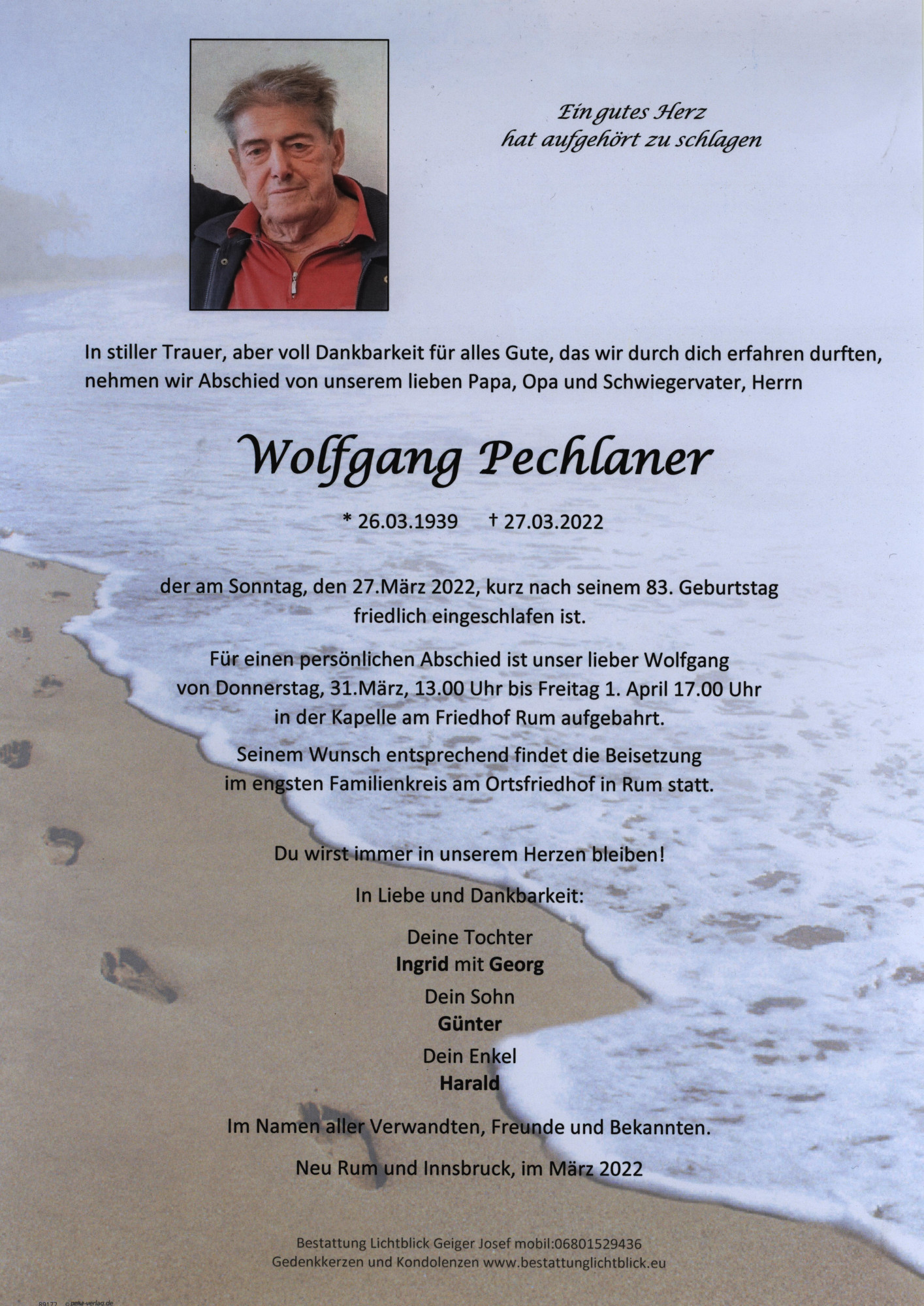Traueranzeige von Wolfgang Pechlaner