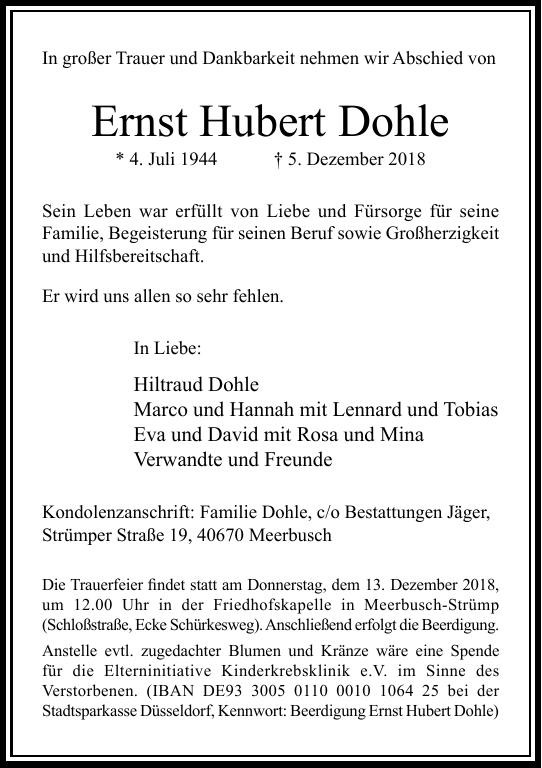 Traueranzeige von Ernst Hubert Dohle