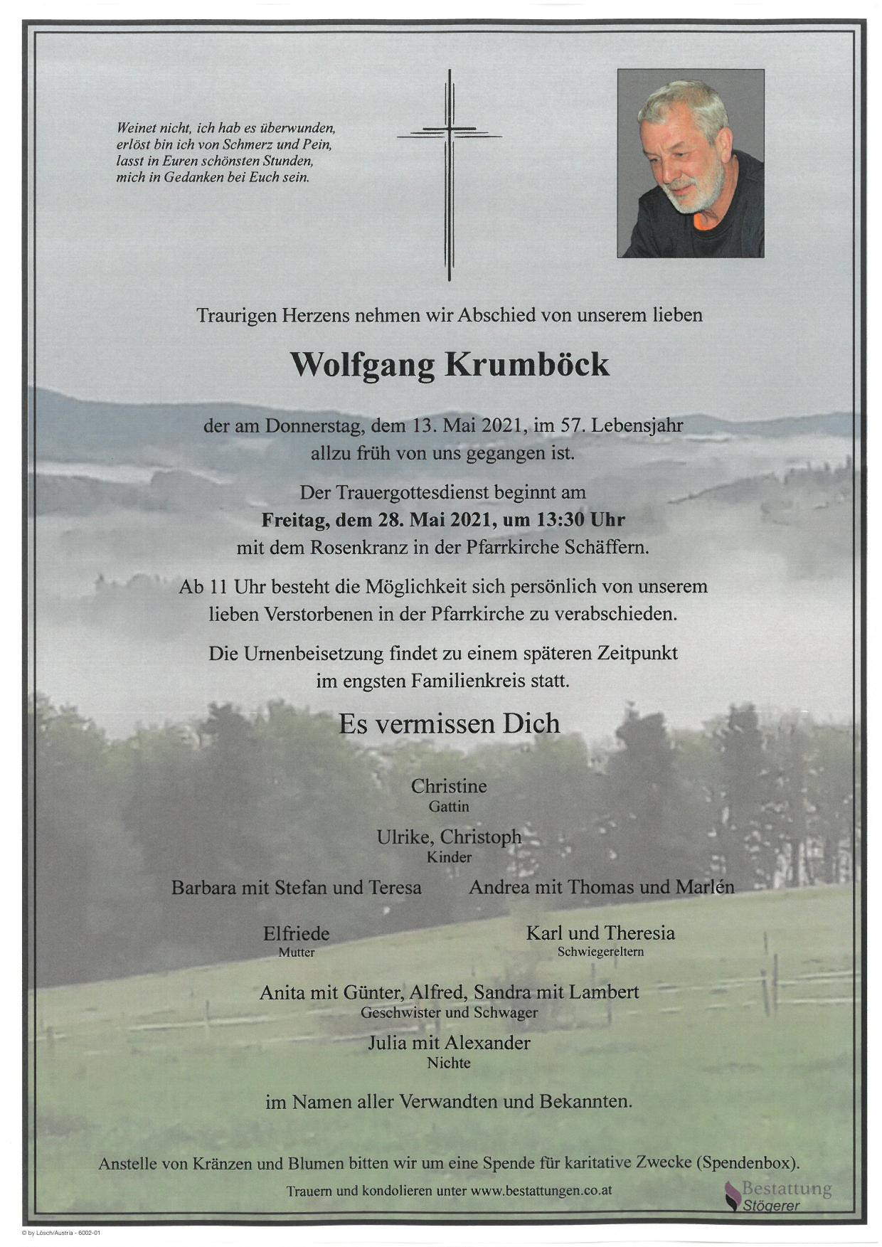 Traueranzeige von Wolfgang Krumböck