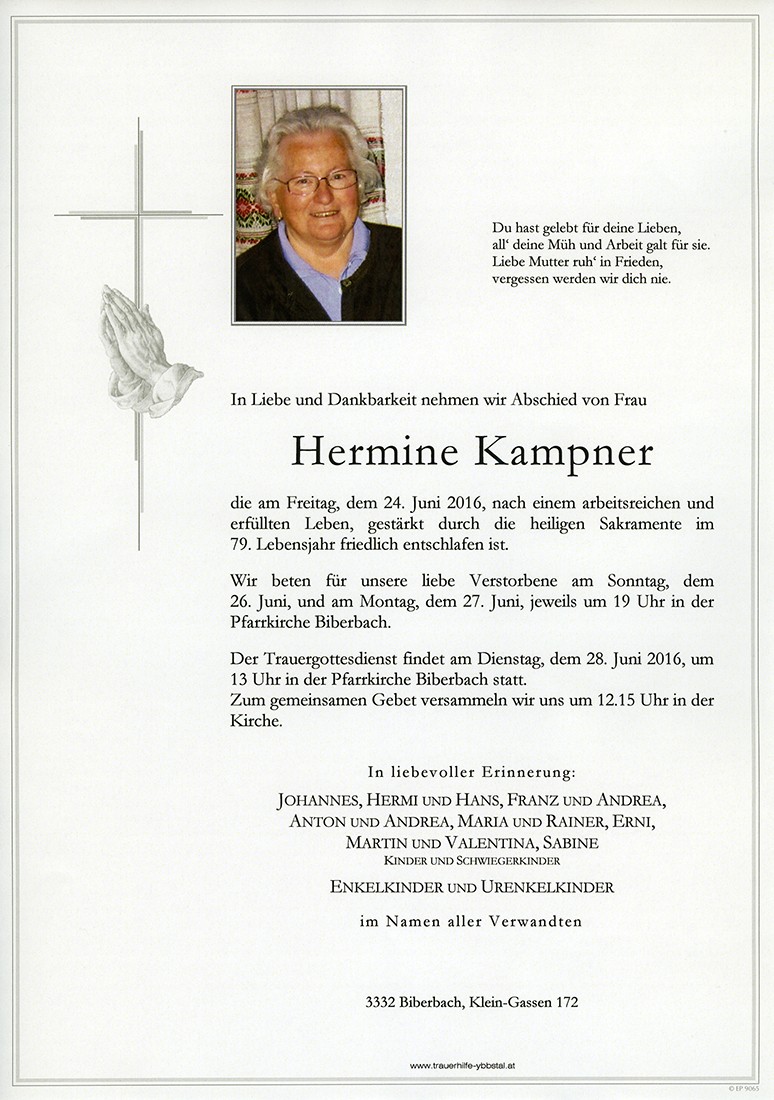 Traueranzeige von Hermine Kampner