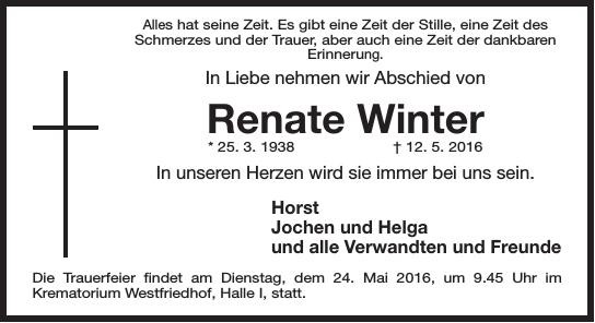 Traueranzeige von Renate Winter