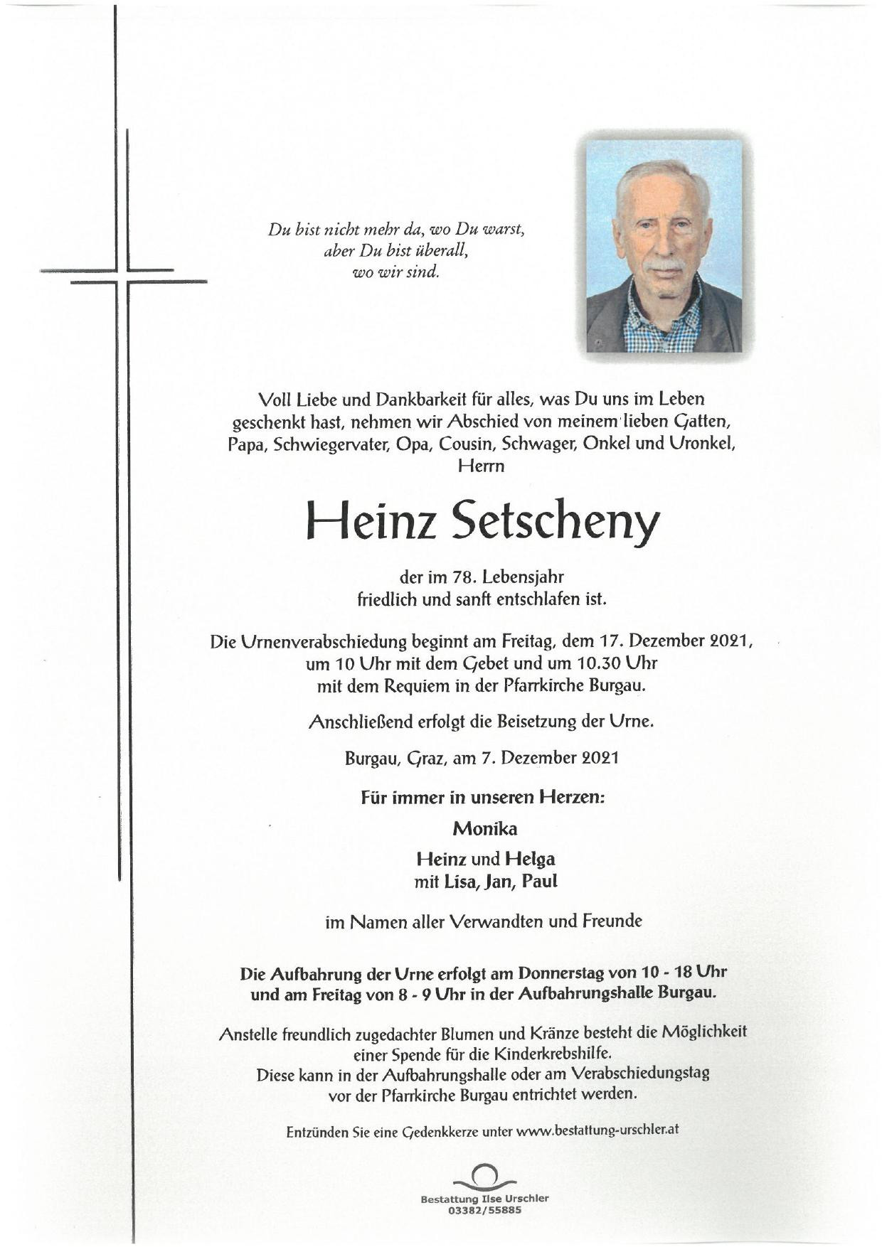 Traueranzeige von Heinz Setscheny