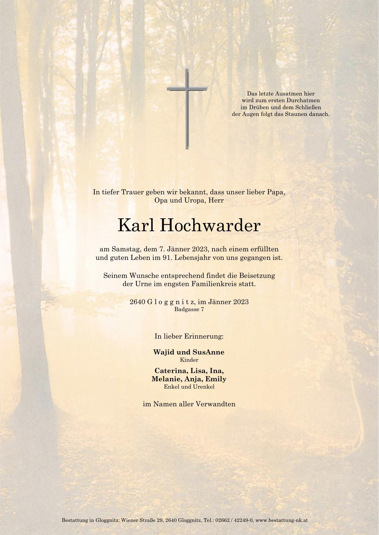 Traueranzeige von Karl Hochwarder
