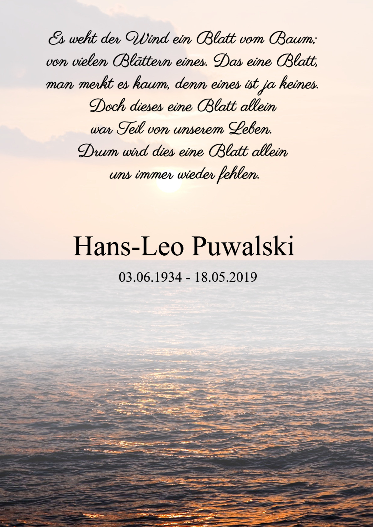 Traueranzeige von Hans-Leo Puwalski