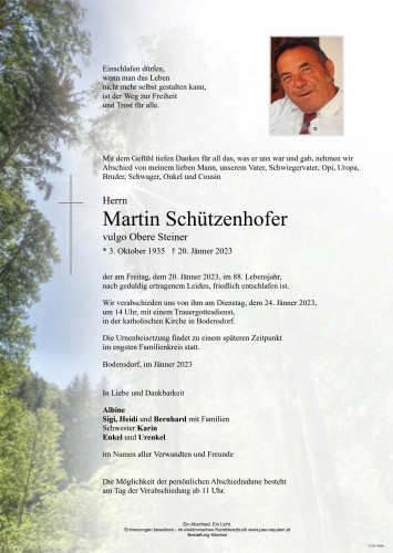 Traueranzeige von Martin Schützenhofer