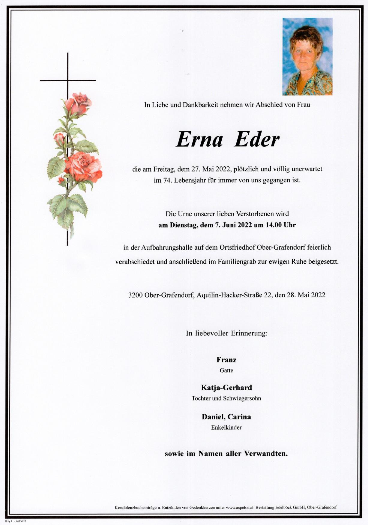 Traueranzeige von Erna Eder