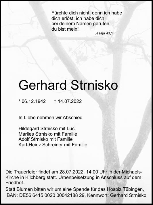 Traueranzeige von Gerhard Strnisko
