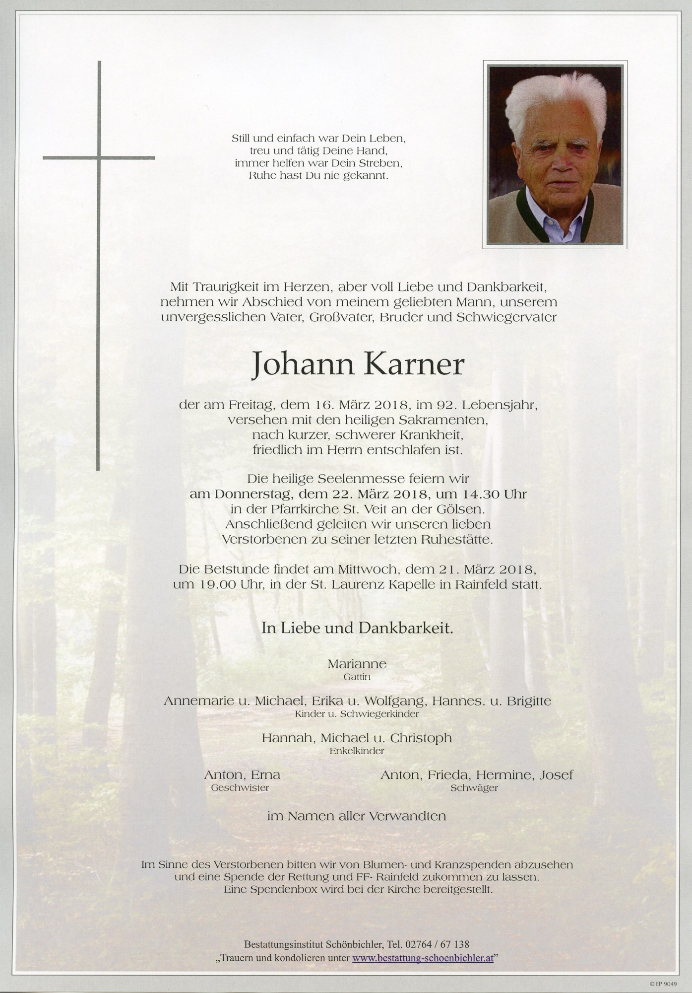 Traueranzeige von Johann Karner