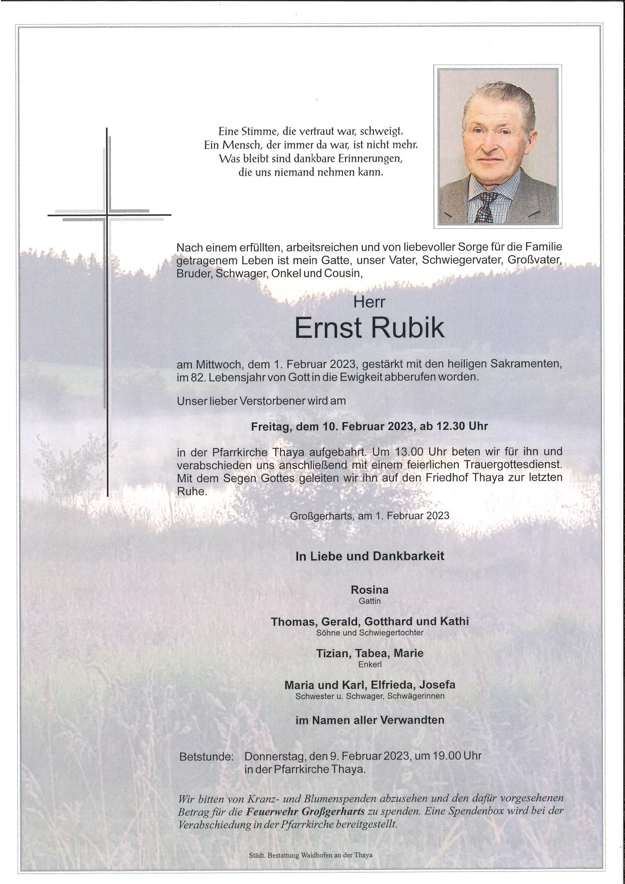Traueranzeige von Ernst Rubik