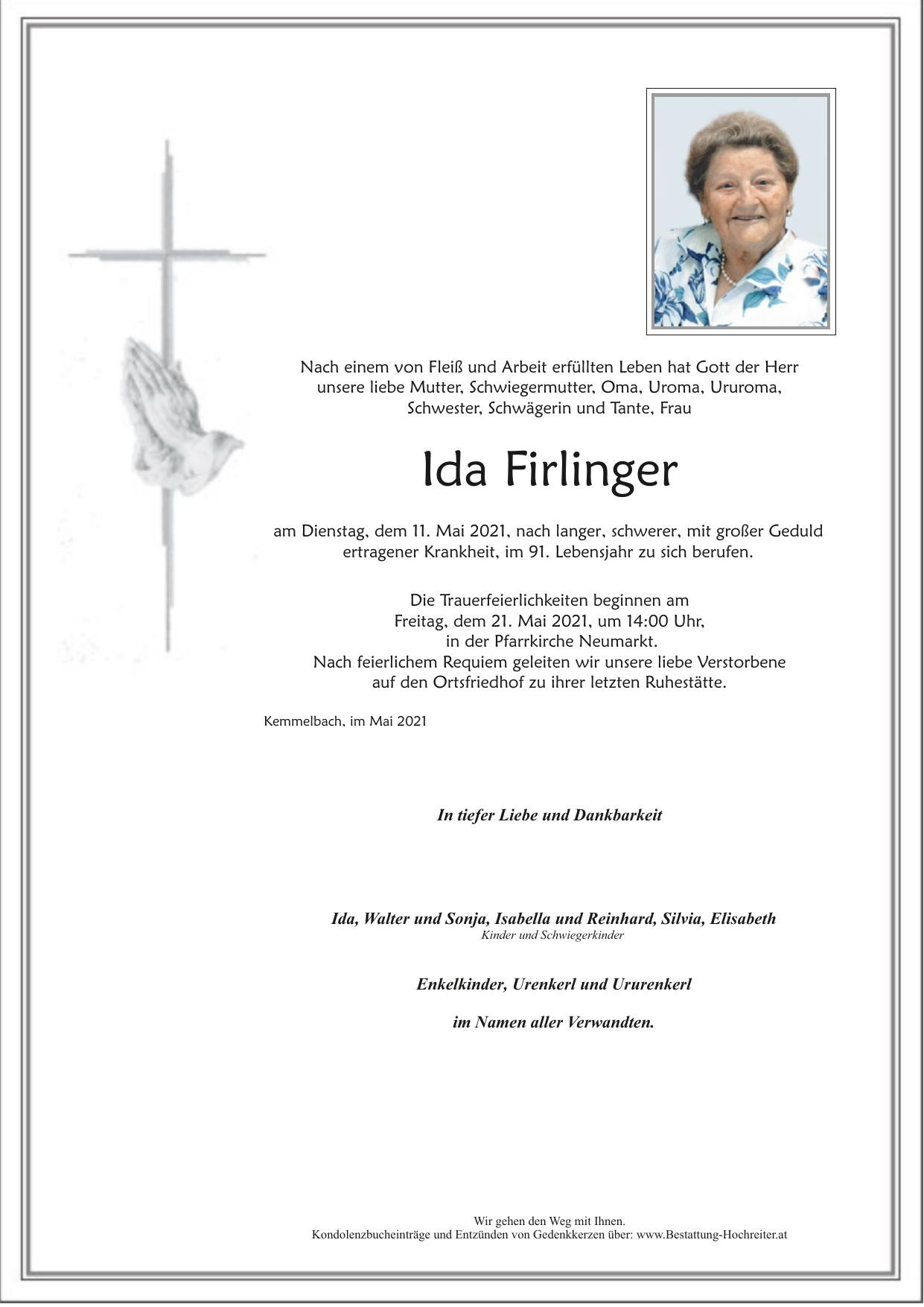 Traueranzeige von Ida Firlinger
