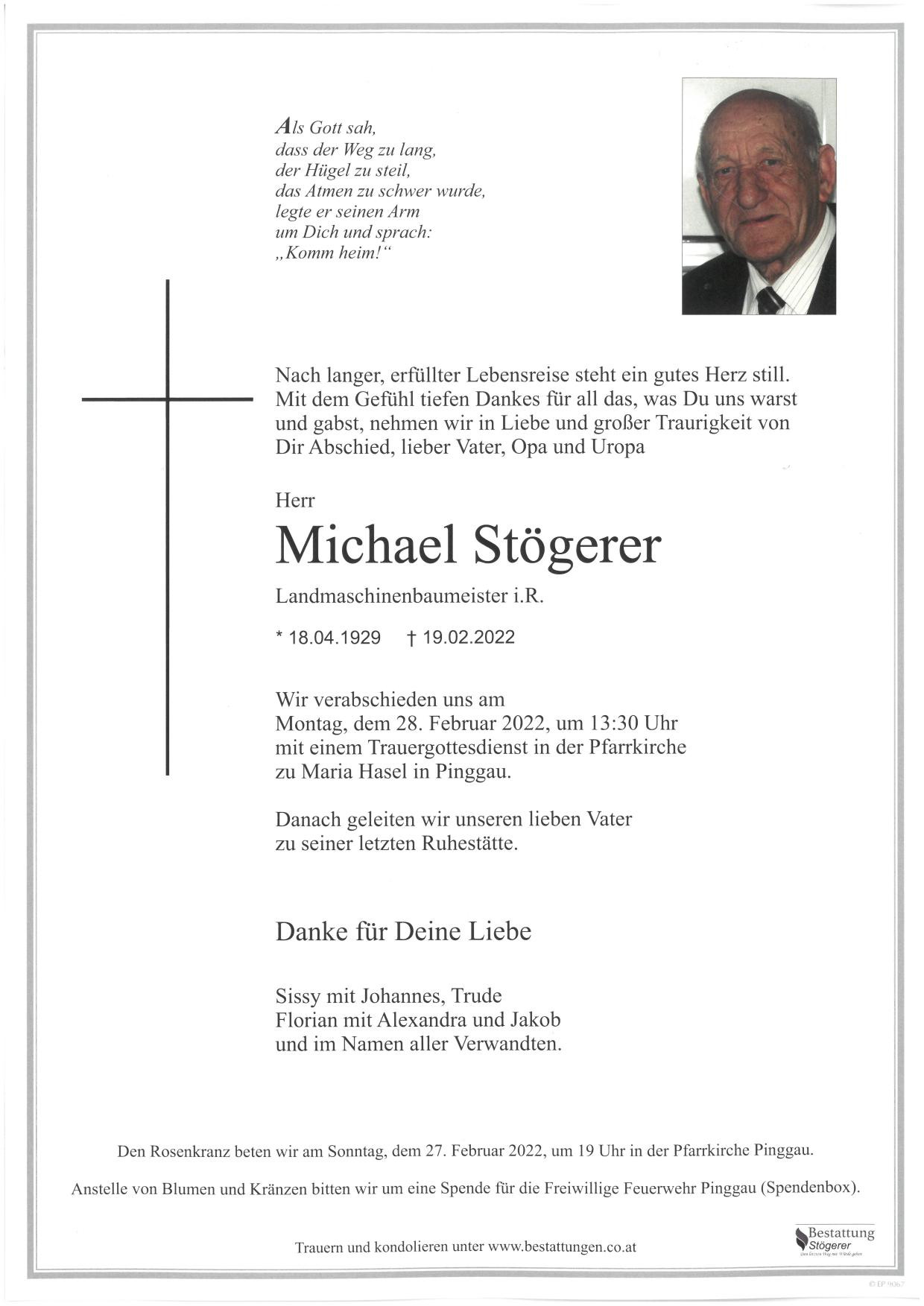 Traueranzeige von Michael Stögerer