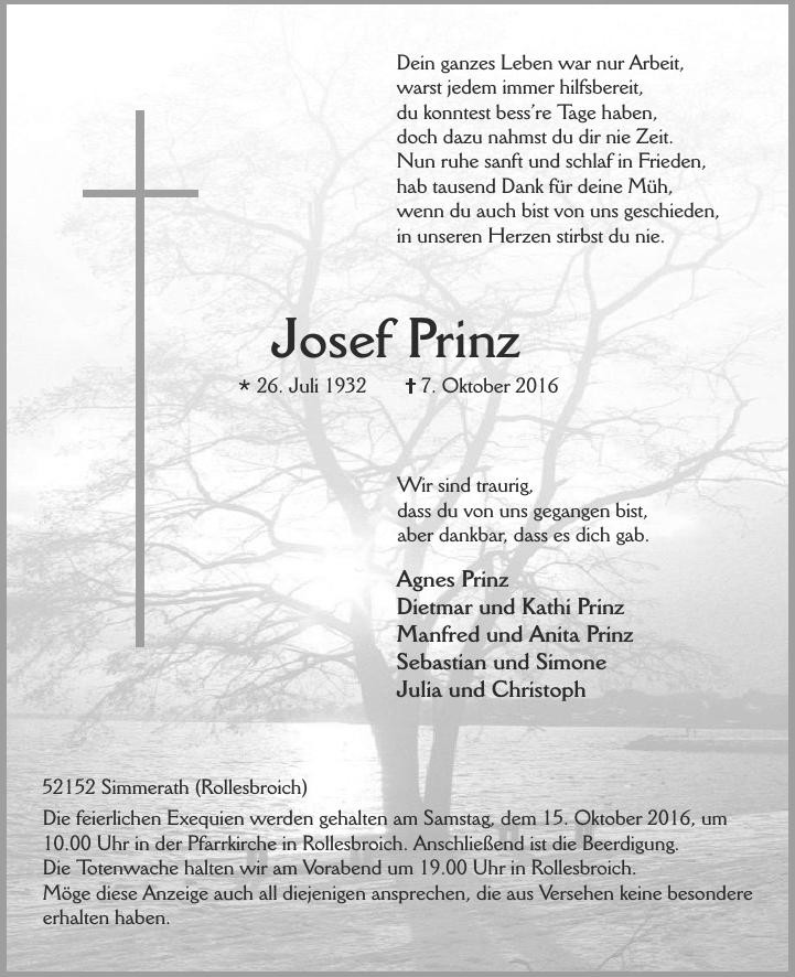 Traueranzeige von Josef Prinz