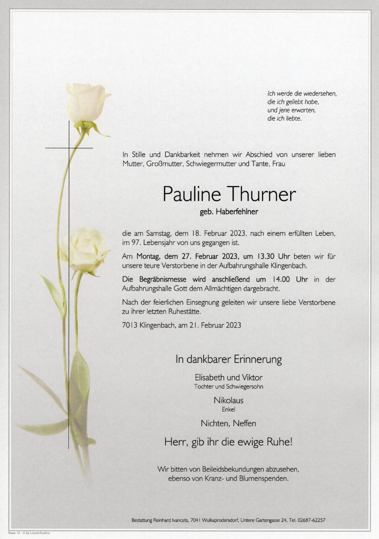 Traueranzeige von Pauline Thurner