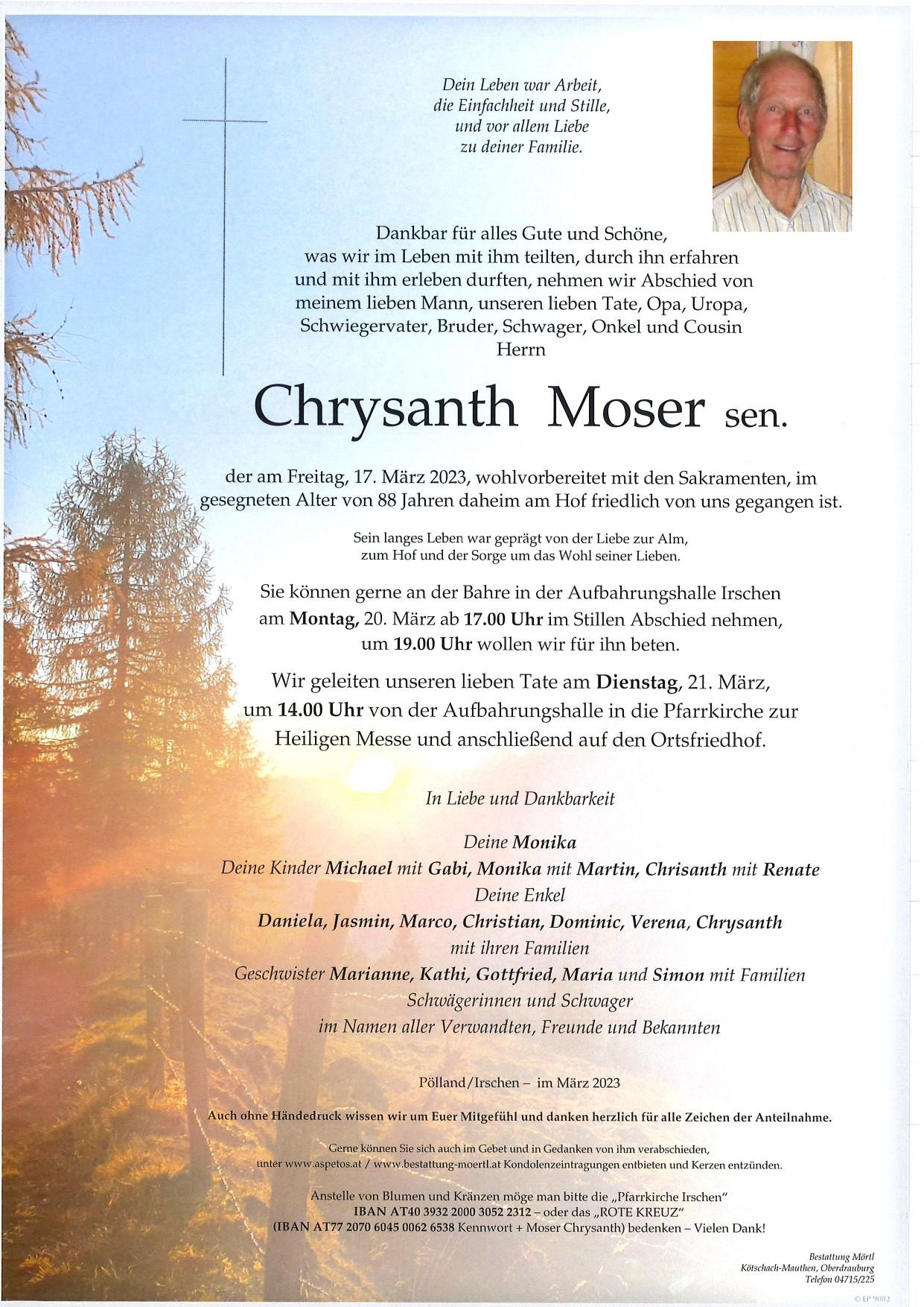 Traueranzeige von Chrysanth Moser sen.