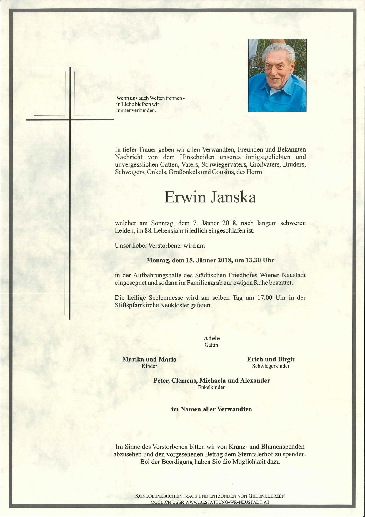 Traueranzeige von Erwin Janska