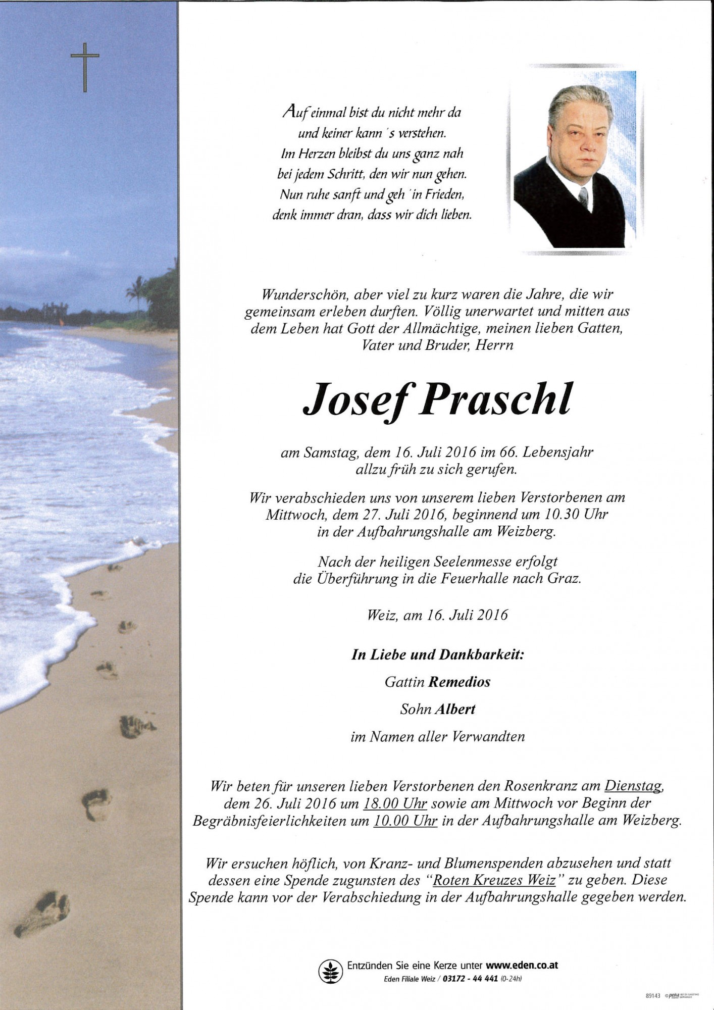 Traueranzeige von Josef Praschl