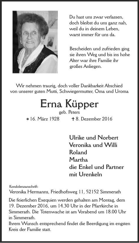 Traueranzeige von Erna Küpper