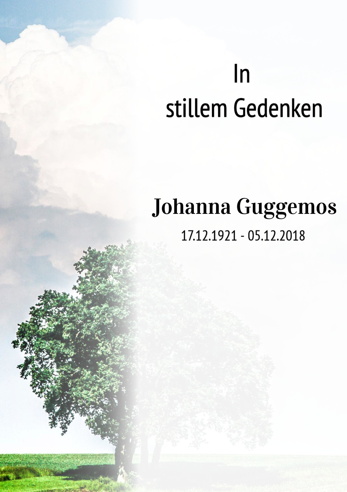 Traueranzeige von Johanna Guggemos