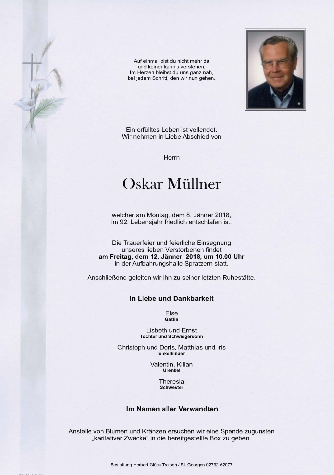 Traueranzeige von Oskar Müllner