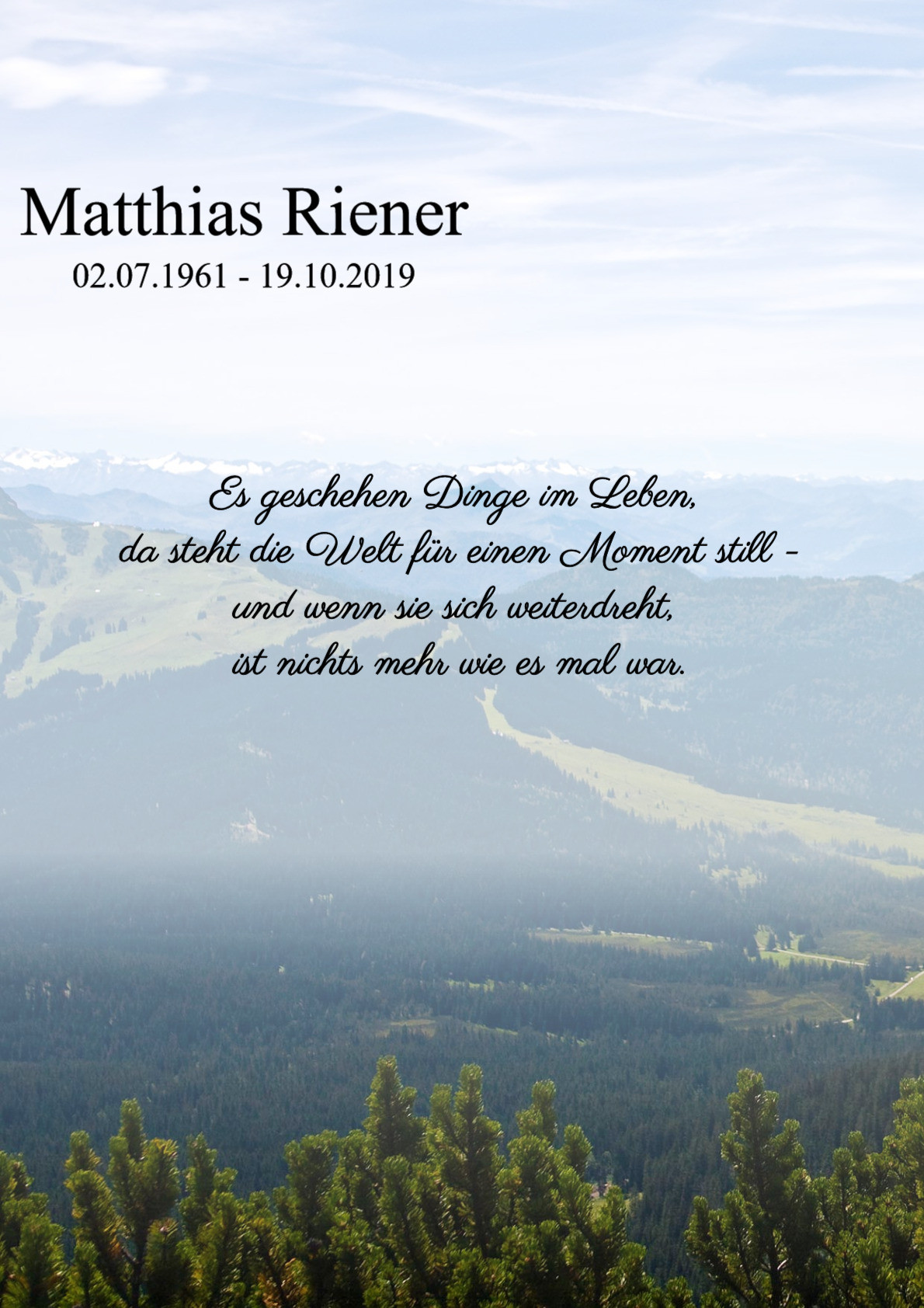 Traueranzeige von Matthias Riener